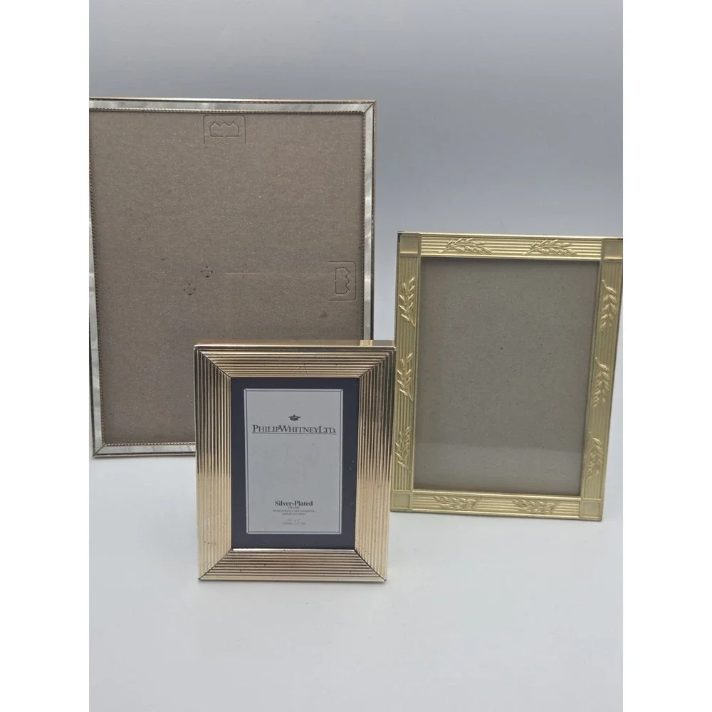 Vintage BRASS Gold/Silver Tone PICTURE FRAMES Lot of 3 MCM 3.5x5 5x7 8x10